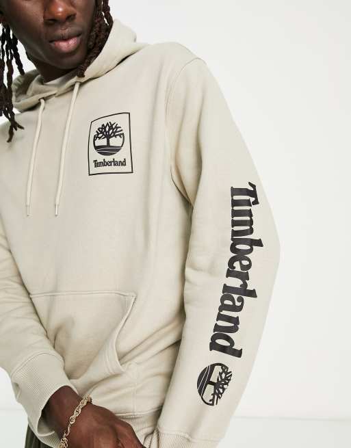Timberland – Stack – Kapuzenpullover in Beige mit Logoprint | ASOS