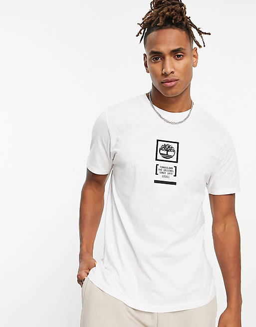 Timberland Stack Logo back print t-shirt in white | ASOS