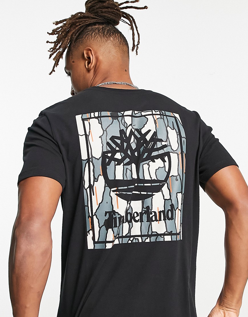 Timberland Stack Logo camo back print t-shirt in black