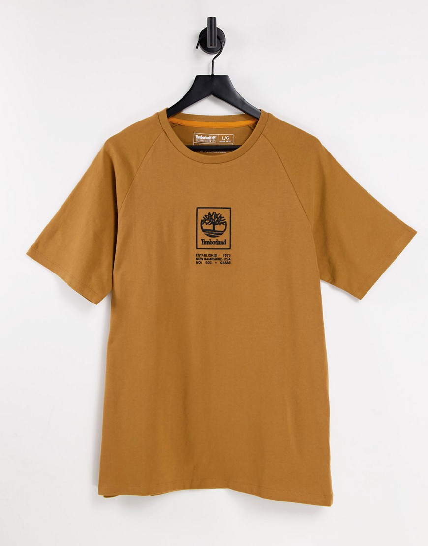 Timberland Stack Logo heavyweight t-shirt in wheat tan-Brown