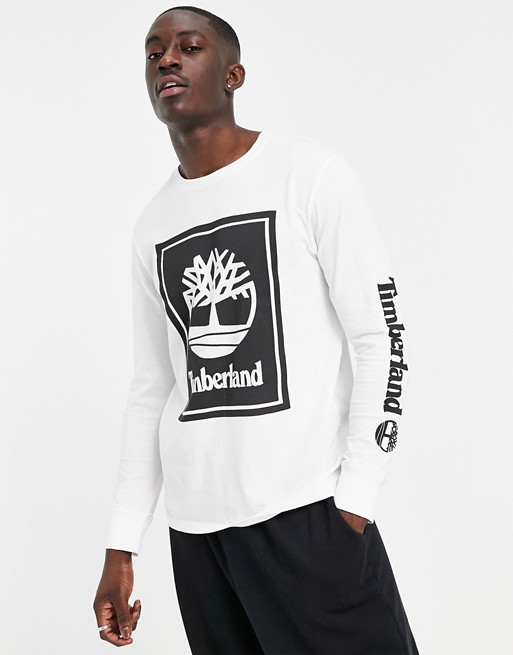 Timberland Stack Logo long sleeve t-shirt in white