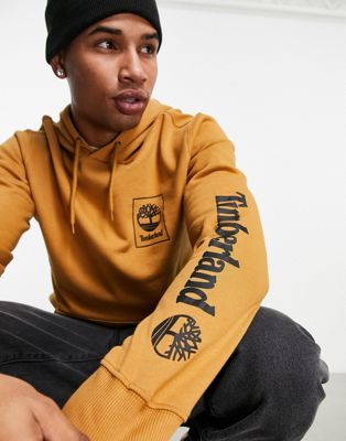 Timberland Stack Logo print hoodie in wheat tan