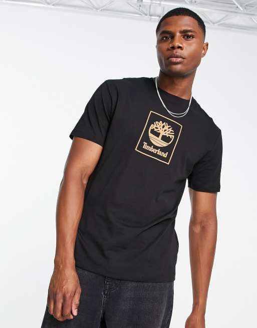 Timberland Stack Logo print t-shirt in black | ASOS