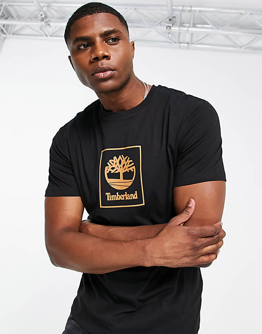 Timberland Stack Logo print t-shirt in black | ASOS