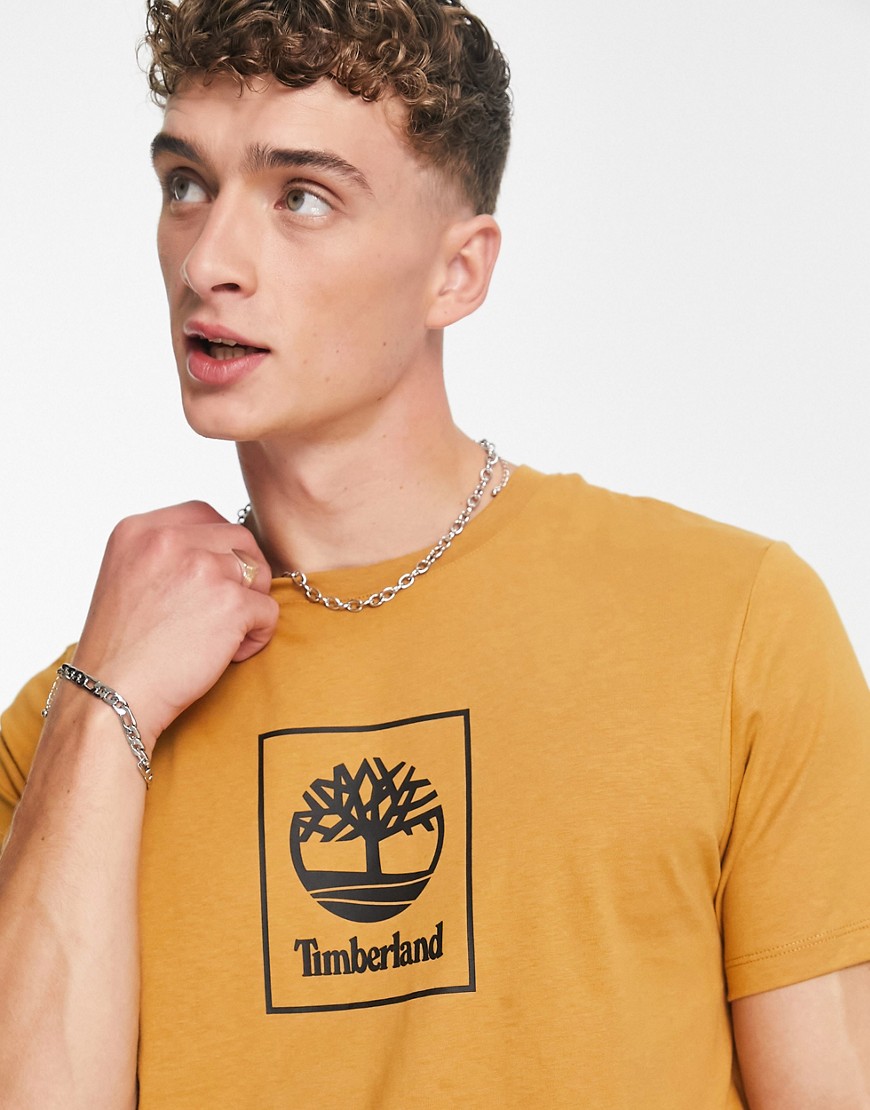 Timberland Stack Logo print T-shirt in tan-Brown