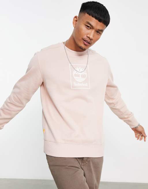 Timberland Stack logo sweatshirt in light pink | ASOS