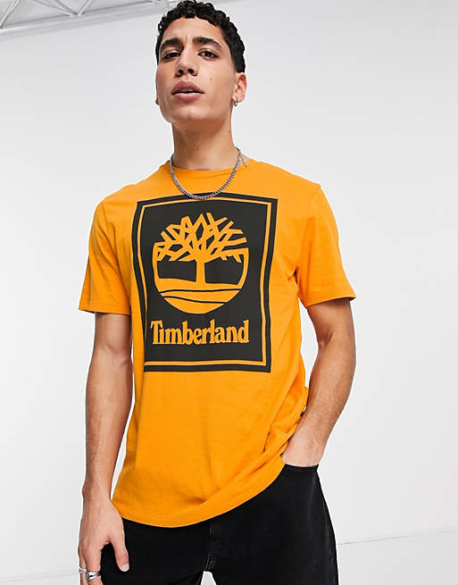 Timberland Stack Logo t-shirt in orange 