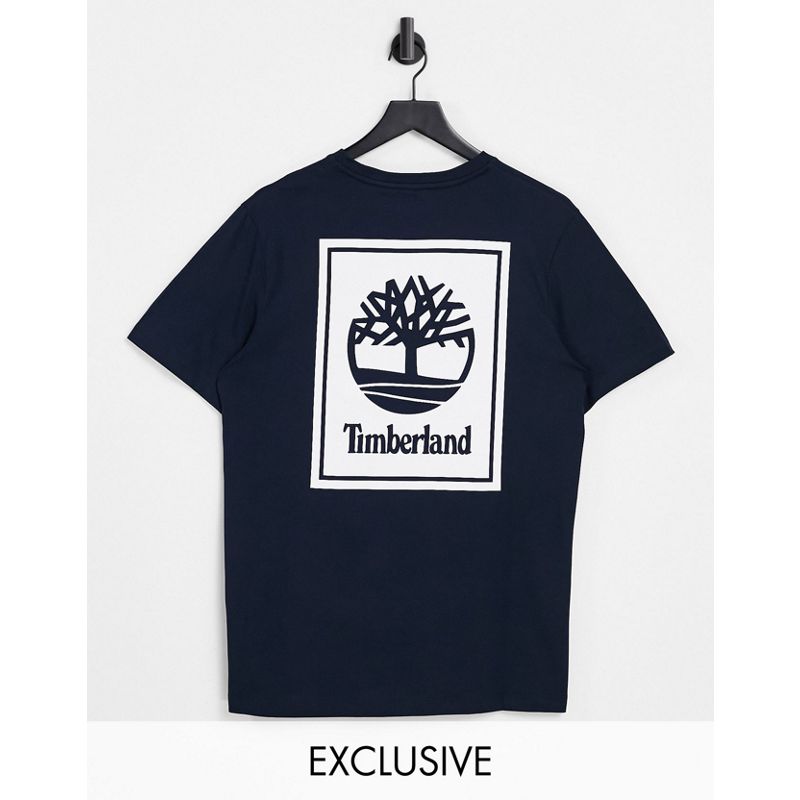 Timberland – Stack – T-Shirt in Marineblau mit Print hinten, exklusiv bei ASOS