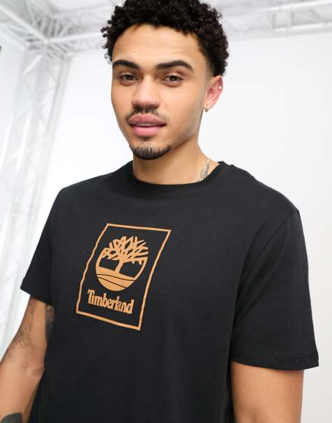Timberland – Stack – T-Shirt in Schwarz mit mittigem Logo - view 1