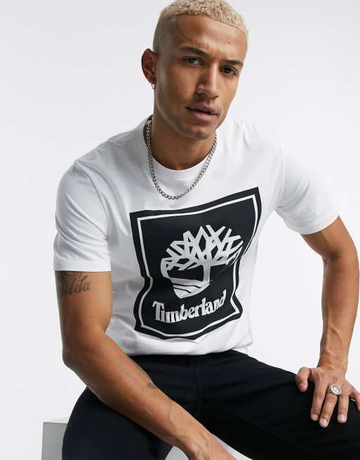 Timberland – Stack – T-Shirt mit Logo in Weiß