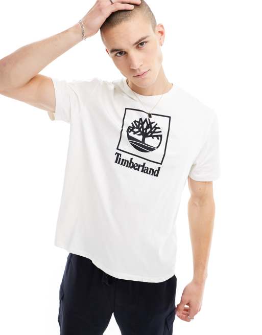 Timberland – Stack – T-Shirt mit Logo in Weiß