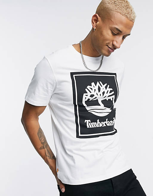 Timberland – Stack – T-Shirt mit Logo in Weiß | ASOS