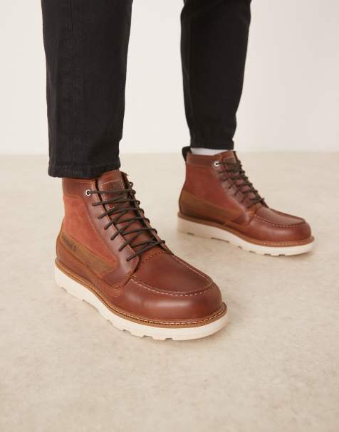 Timberland - Stivali medi stringati impermeabili in pelle pieno fiore color ruggine - view 1