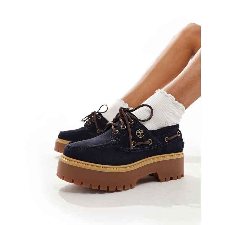 ClassicfuncenterShops Timberland Stone Street 3 eye platform boat shoe in navy homem timberland