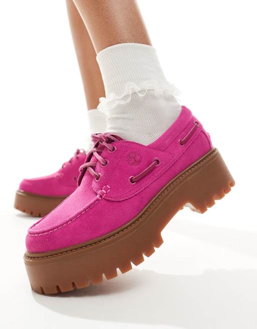 Timberland Stone Street 3 eye platform boat shoes in pink suede ASOS