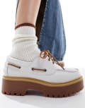 [Timberland] Timberland Stone Street 3 eye platform boat shoes in white leather-Neutral 39 STONE