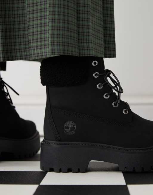 Timberland Stone Street 6 inch elevated lined boots in black nubuck ASOS