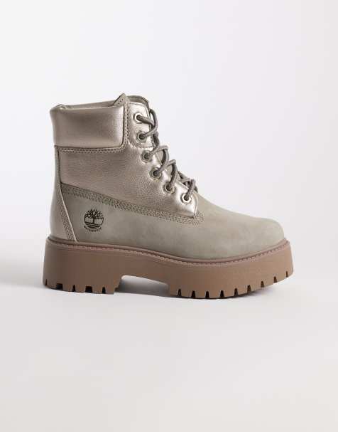 Timberland Stone Street 6 inch lace up platform waterproof boots in gray multi - view 1