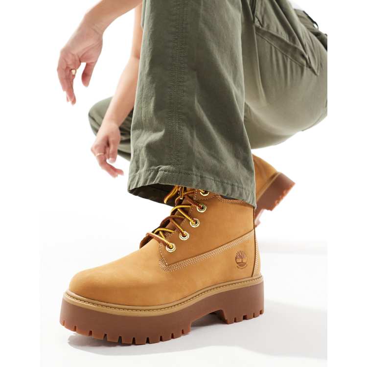 Timberland stone street 6 inch lace up platform waterproof boots in wheat ASOS