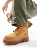 [Timberland] Timberland Stone Street 6 inch lace up platform waterproof boots in wheat-Brown 39 BROWN