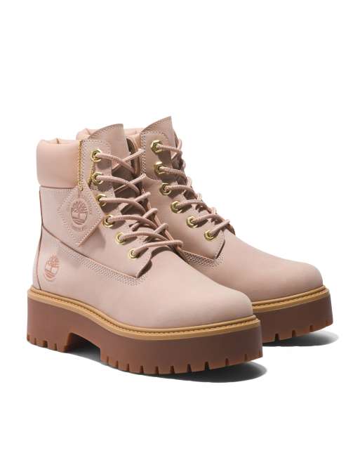 Baby pink outlet timberlands with bow