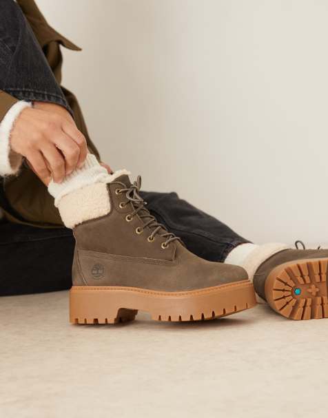 Timberland Stone Street 6 Inch platform borg lined boot in dark brown leather - view 1