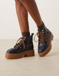 [Timberland] Timberland Stone Street 7 Eye platform boots in navy leather 38 Dark Blue