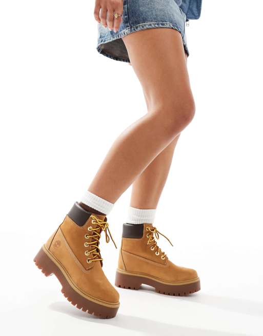 Timberland – Stone Street – Beige boots i nubuckläder med grov sula, 6 tum