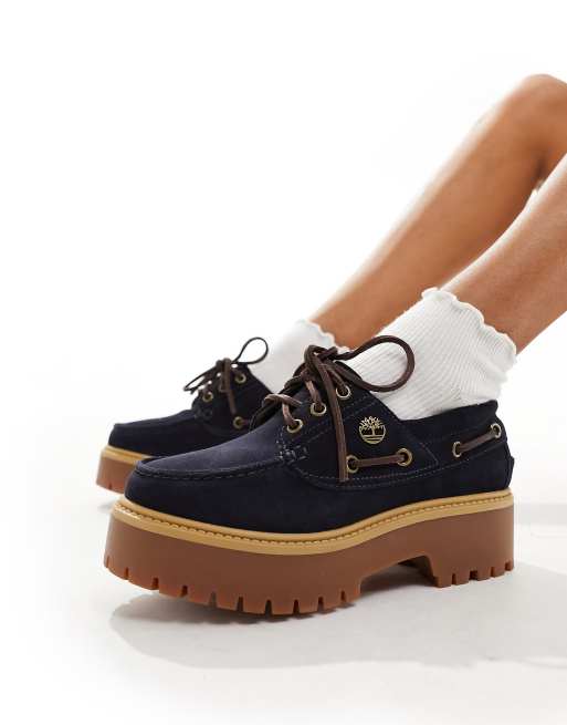 Timberland - Stone Street - Bootschoenen van suède met 3 veter-oogjes en plateauzool in marineblauw