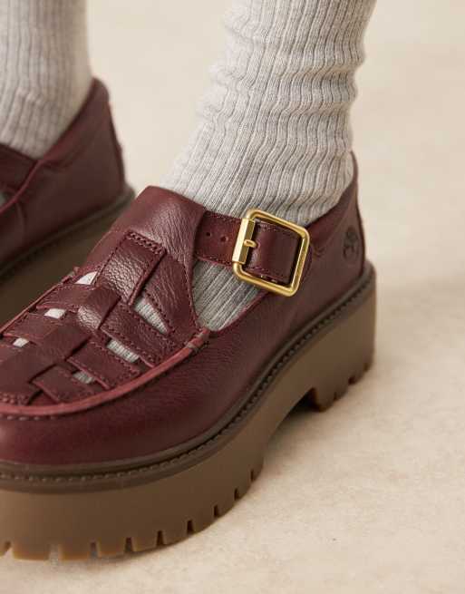 Timberland – Stone Street – Bordowe skórzane buty Mary Jane na platformie, 3 z 4