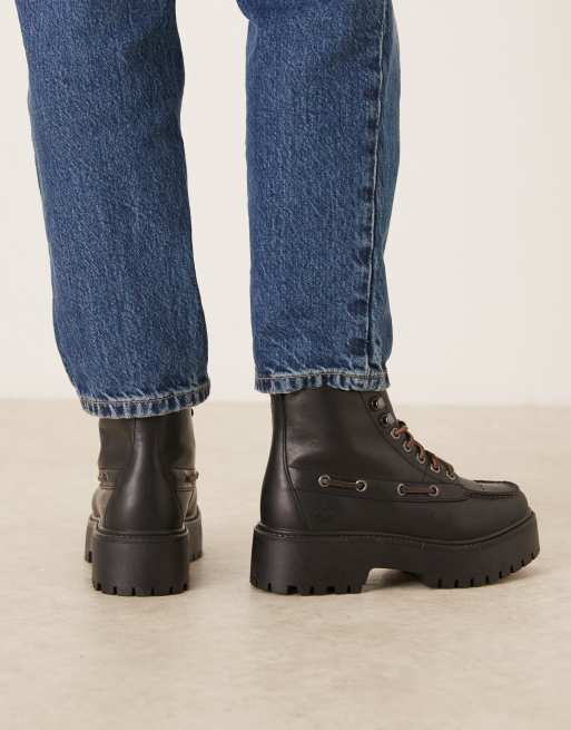 Timberland - Stone Street - Bottines en cuir à semelle plateforme avec 7 paires d'œillets - Noir, 3 de 4