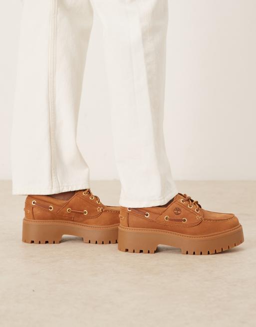 Timberland – Stone Street – Brązowe buty żeglarskie z nubuku na platformie z 3 rzędami oczek