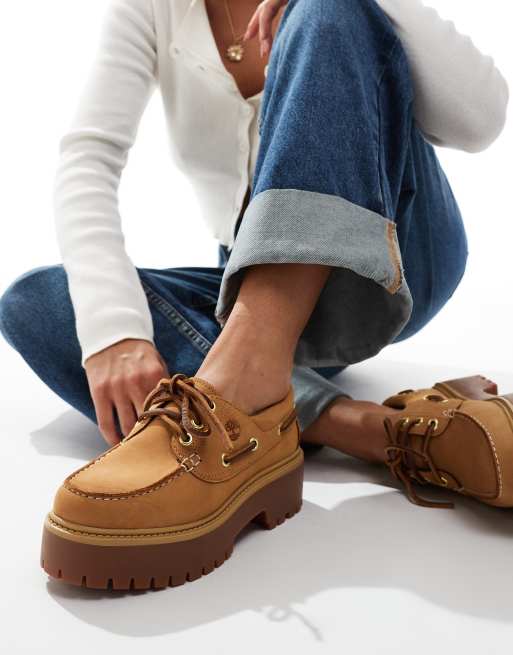 Timberland - Stone Street - Chaussures bateau classiques à plateforme en nubuck avec 3 paires d'œillets - Blé, 3 de 4