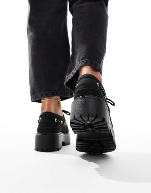 ティンバーランド ブラック STONE STREET BOAT SHOE Timberland Stone Street elevated classic 3 eye boat shoes in