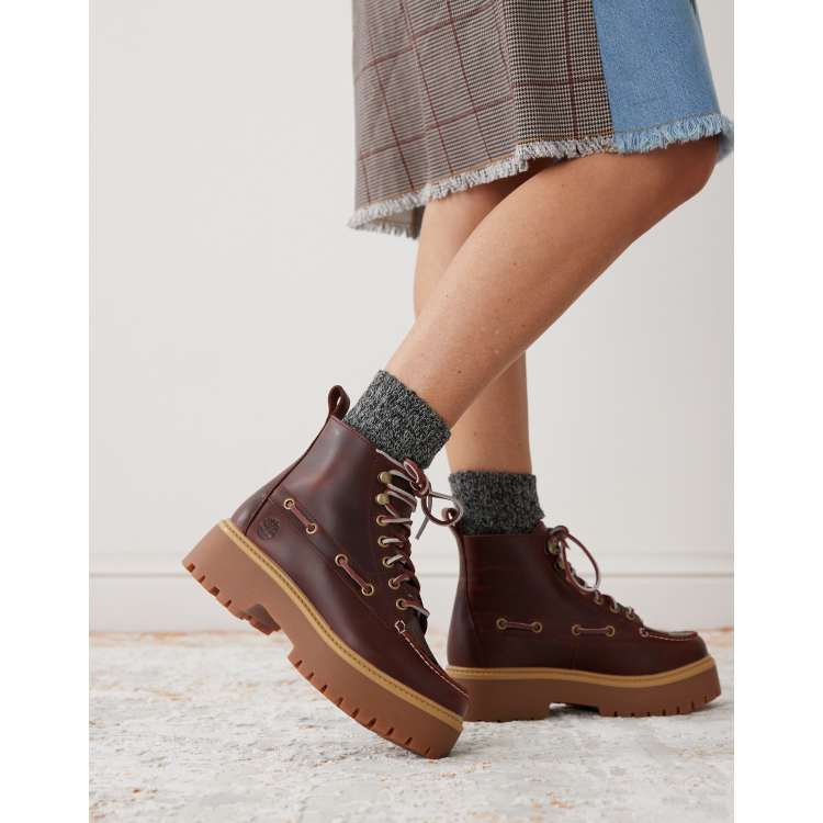 Timberland Stone Street lace up 7 eye elevated boots in