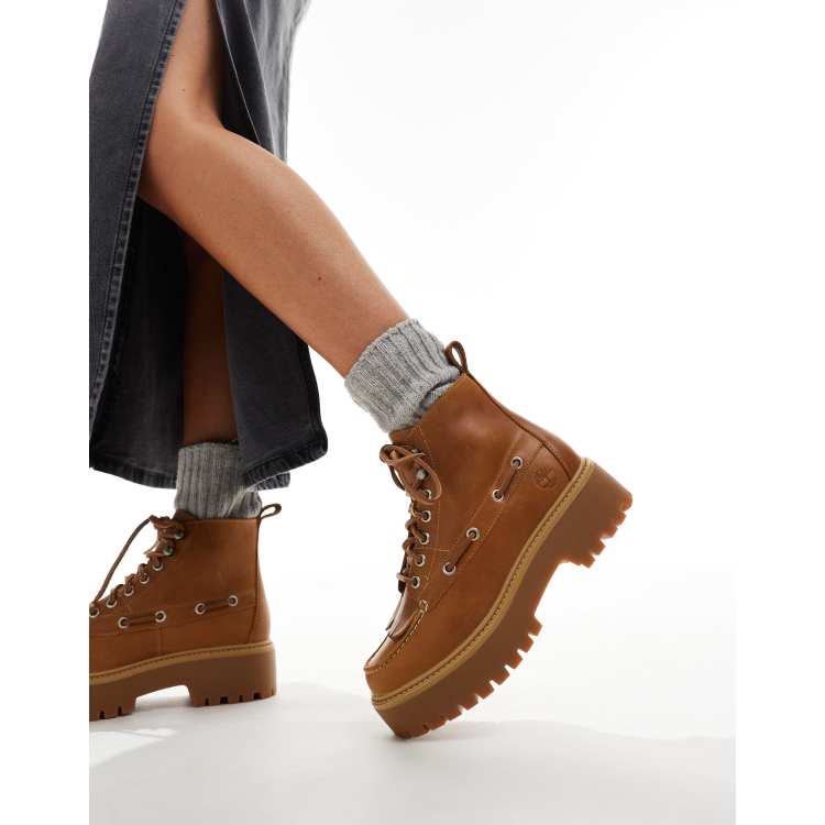 Timberland Stone Street lace up eye elevated boots in wheat