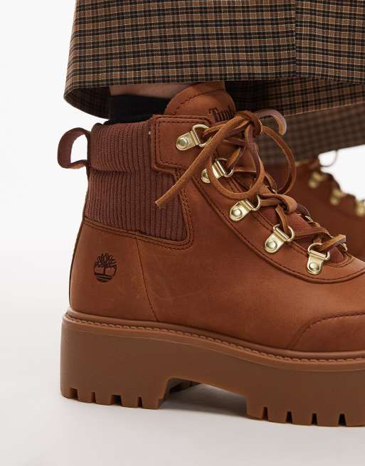 Timberland Stone Street lace up platform boots in brown nubuck, 2 of 4