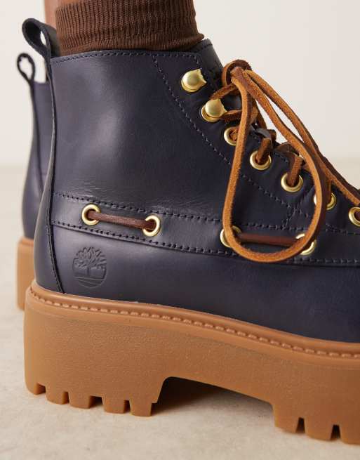 Timberland – Stone Street – Marinblå boots i läder med platå och 7 par öljetter, 2 av 4