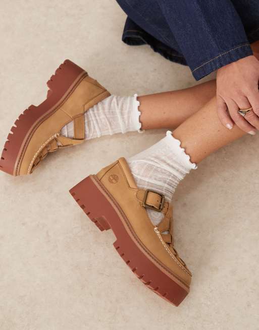 Timberland Stone Street Mary Jane platform shoes in beige nubuck, 3 of 4