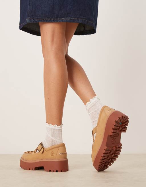 Timberland Stone Street Mary Jane platform shoes in beige nubuck, 4 of 4