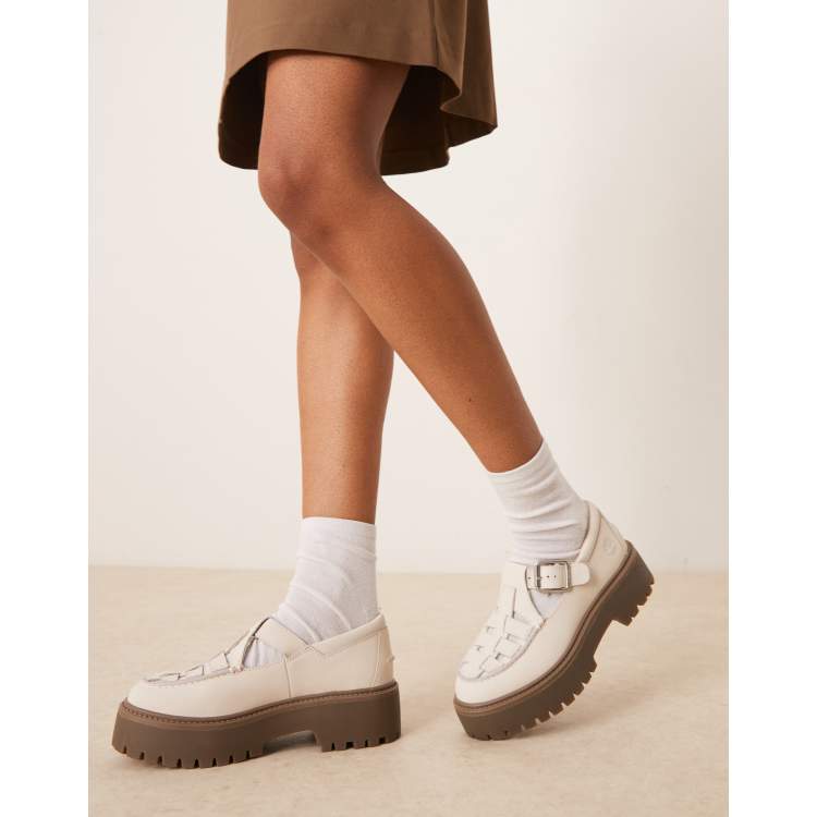Timberland Stone Street Mary Jane platform shoes in off white nubuck