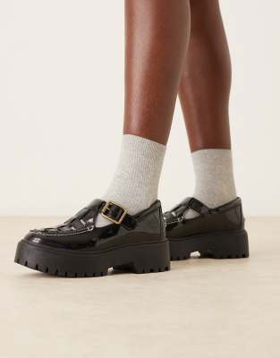 Timberland - Stone Street - Mary-Jane-Schuhe aus schwarzem Lackleder mit Plateausohle