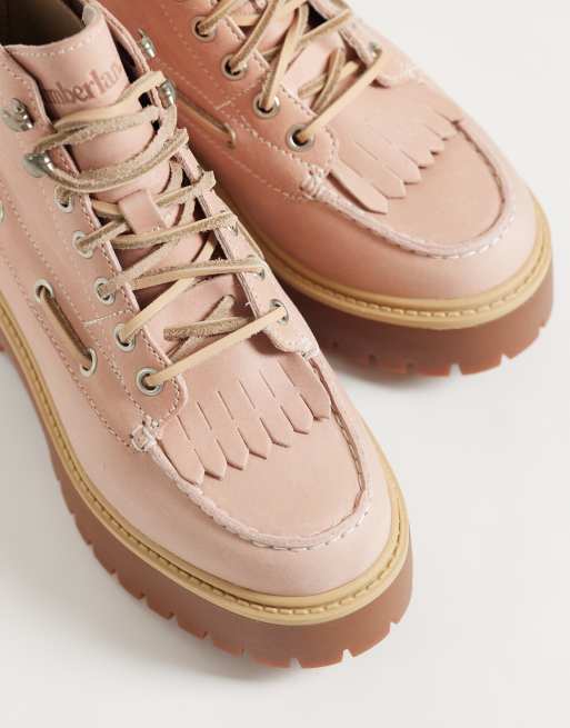 Timberland Stone Street mellanhög snörboots i ljusrosa full grain, 3 av 4