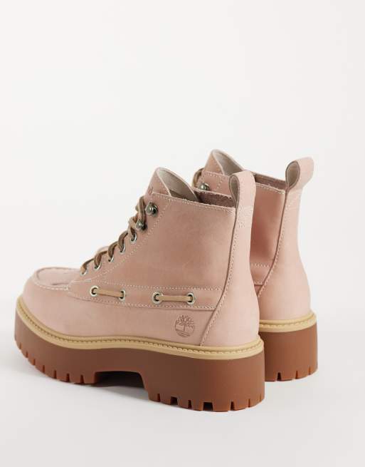 Timberland Stone Street mittelhoher Schnürstiefel in Hellrosa aus Vollnarbenleder, 4 von 4
