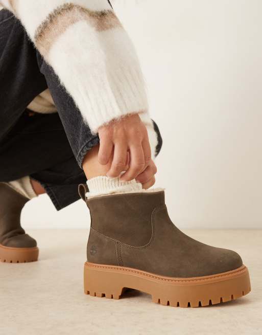 Timberland – Stone Street – Mörkbruna chelseaboots i teddy och läder med platåsula, 2 av 4