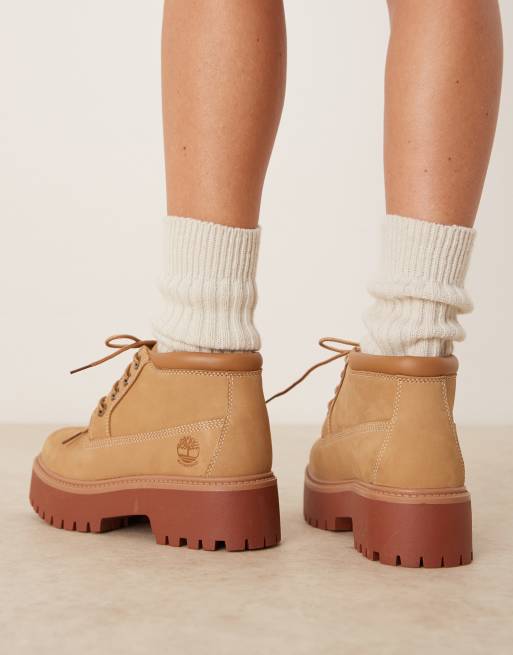 Timberland Stone Street Nellie platform boots in beige nubuck