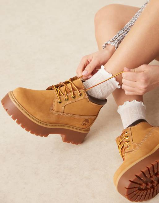 Timberland Stone Street Nellie platform boots in wheat nubuck