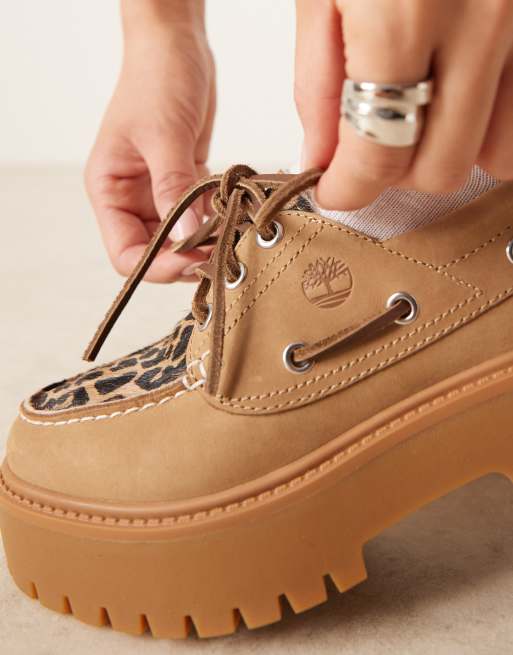 Timberland - Stone Street - Plateau-sejlersko med 3 snørehuller, ponyhår og eopardprint, 3 af 4