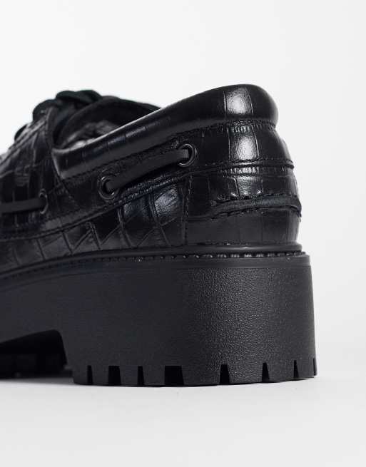 Timberland Stone Street platform 3 eye boat shoes in black full grain, 4 of 4