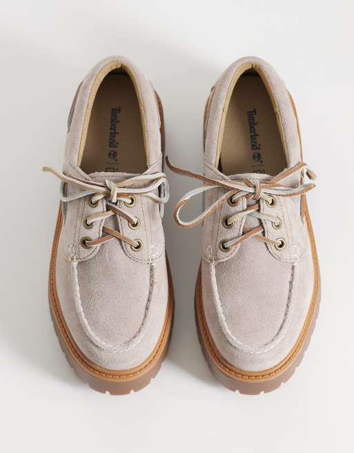 Timberland Stone Street platform 3 eye boat shoes in light purple suede, 2 of 4